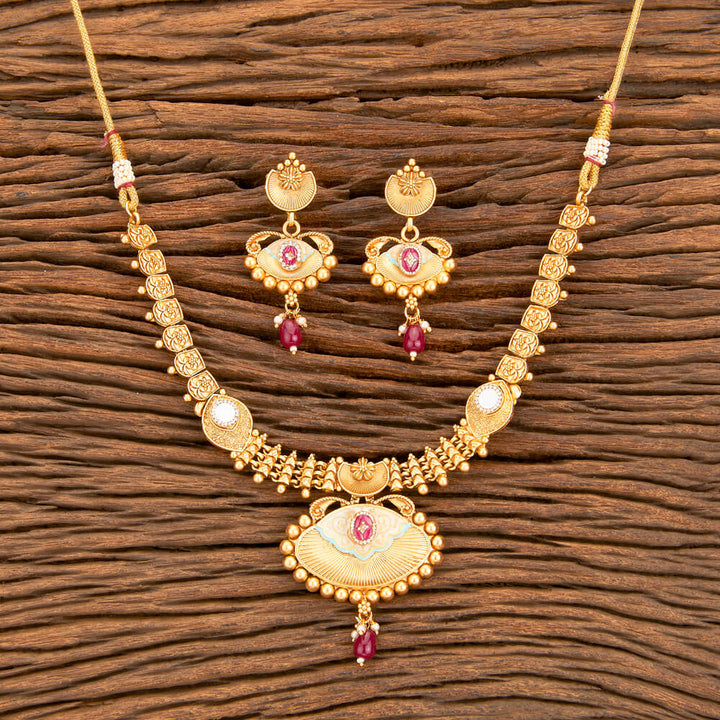 Antique Meenakari Necklace With Matte Gold Plating 218466