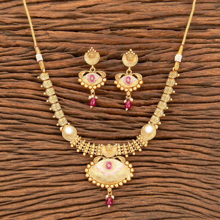 Antique Meenakari Necklace With Matte Gold Plating 218466