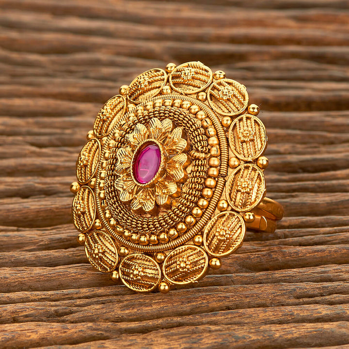 Antique Adjustable Ring With Matte Gold Plating 218523