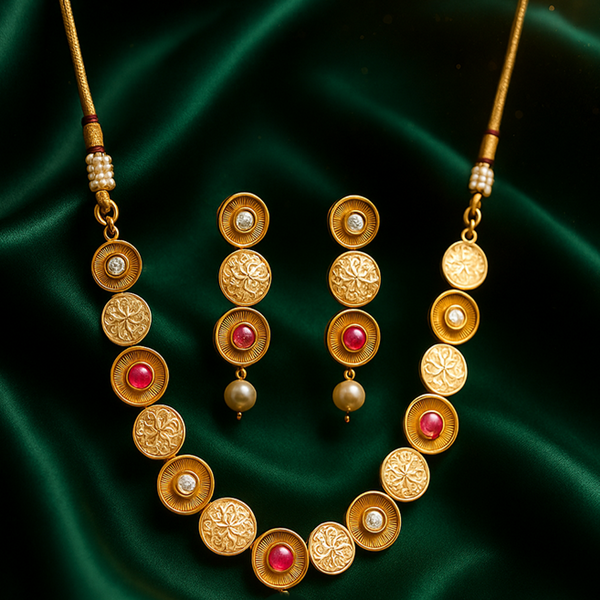 218558 Antique Meenakari Necklace With Matte Gold Plating
