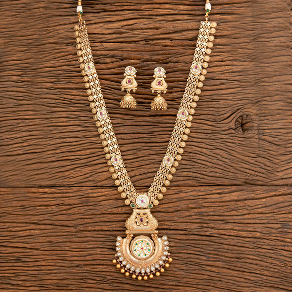 Antique Long Necklace With Matte Gold Plating 218591