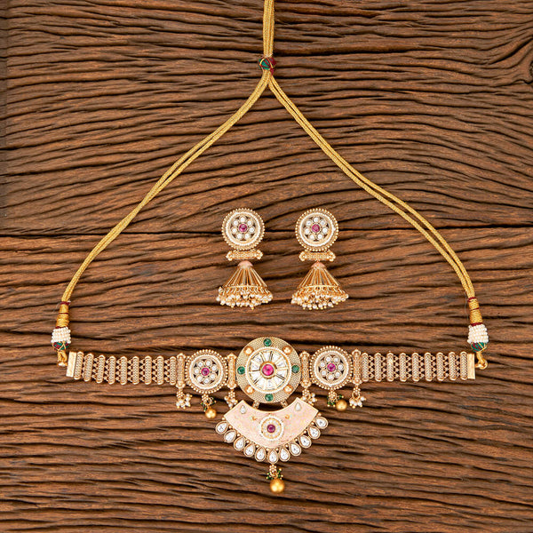 Antique Meenakari Necklace With Matte Gold Plating 218592