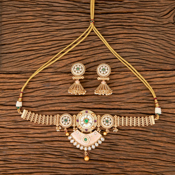 Antique Meenakari Necklace With Matte Gold Plating 218592