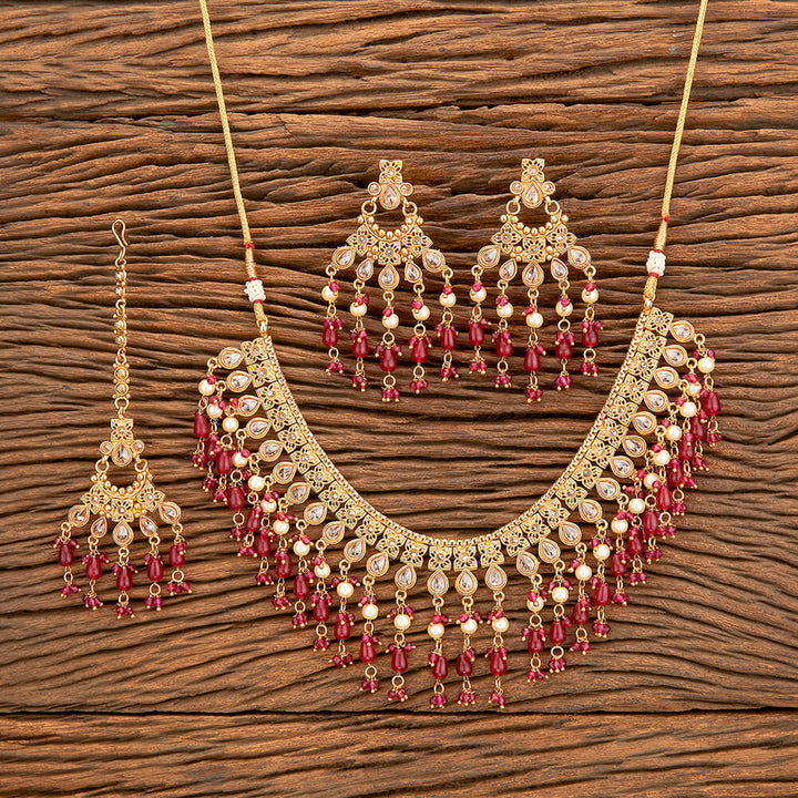 Antique Moti Necklace With Gold Plating 218753