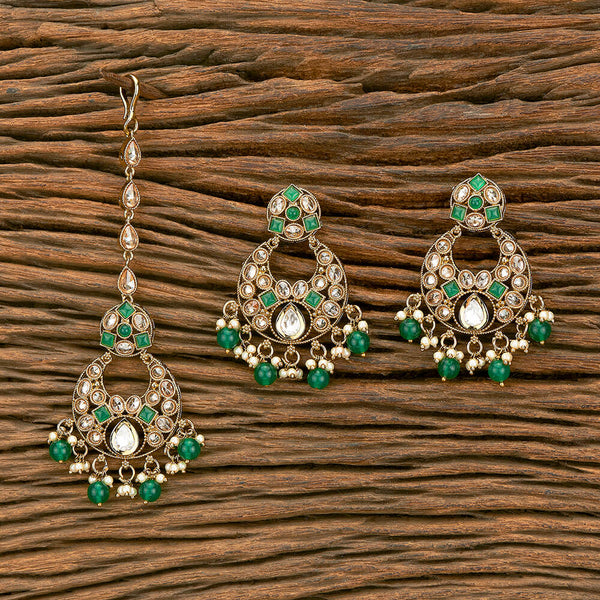 Antique Moti Earring Tikka With Mehndi Plating 218947