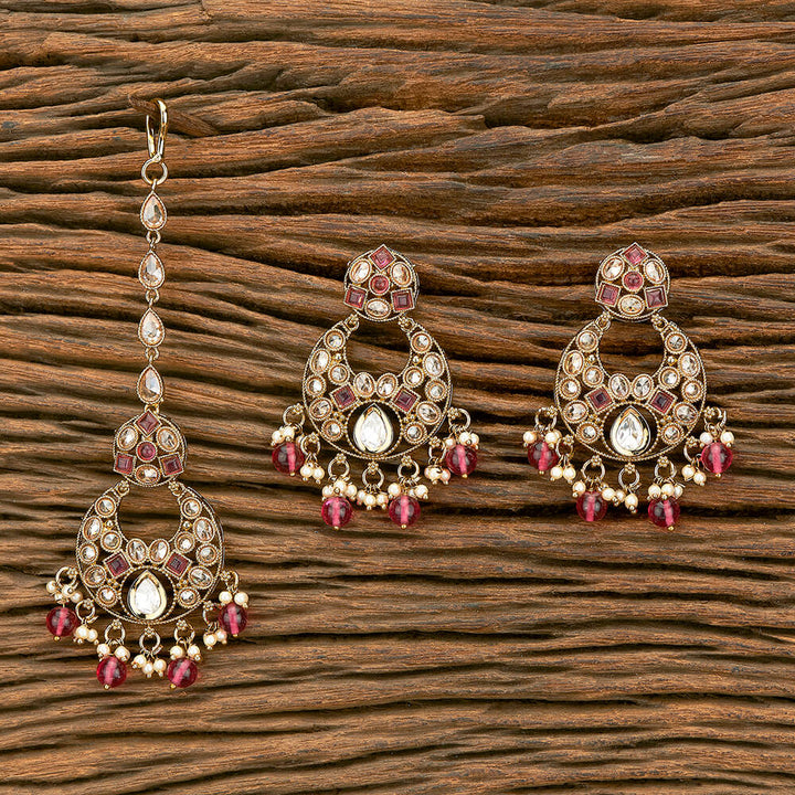 Antique Moti Earring Tikka With Mehndi Plating 218947