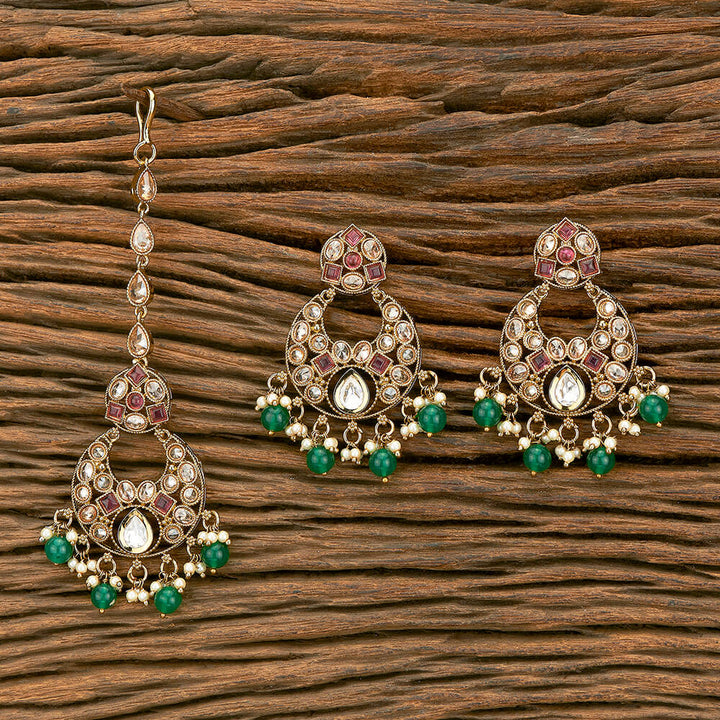 Antique Moti Earring Tikka With Mehndi Plating 218947