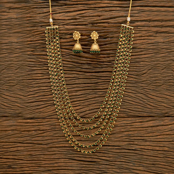 Antique Long Necklace With Matte Gold Plating 218995