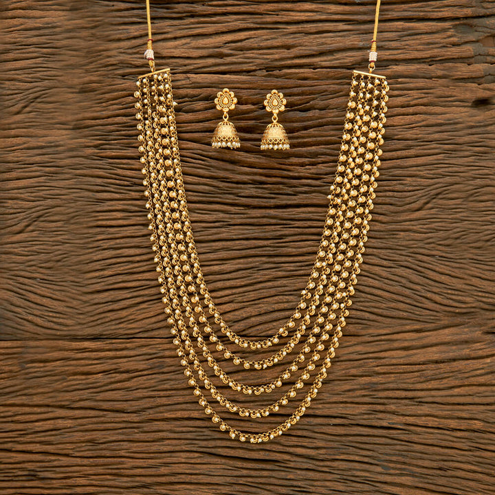 Antique Long Necklace With Matte Gold Plating 218995