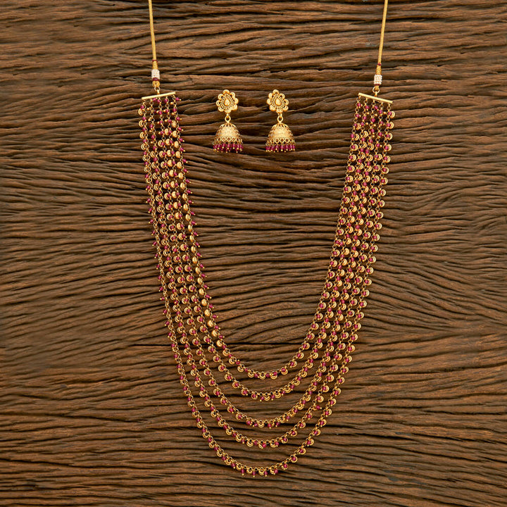 Antique Long Necklace With Matte Gold Plating 218995