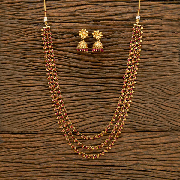 Antique Long Necklace With Matte Gold Plating 218998