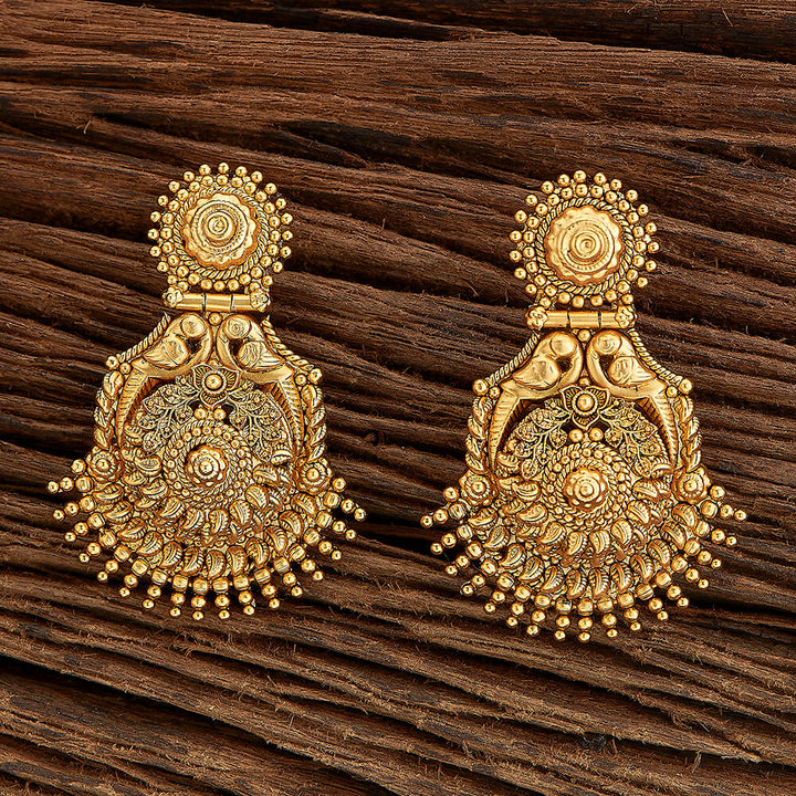 Antique Peacock Earring With Matte Gold Plating 219198