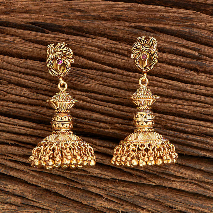 Antique Peacock Earring With Matte Gold Plating 219199