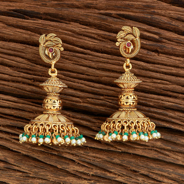 Antique Peacock Earring With Matte Gold Plating 219199