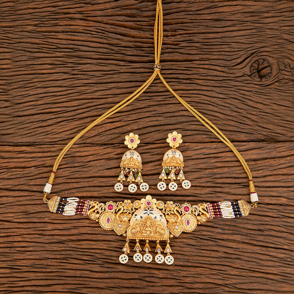 Antique Temple Necklace With Matte Gold Plating 219211