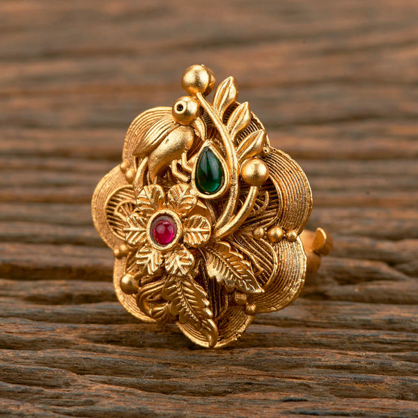 Antique Peacock Ring With Matte Gold Plating 219222