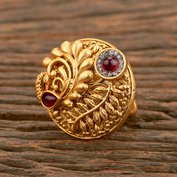 Antique Peacock Ring With Matte Gold Plating 219223