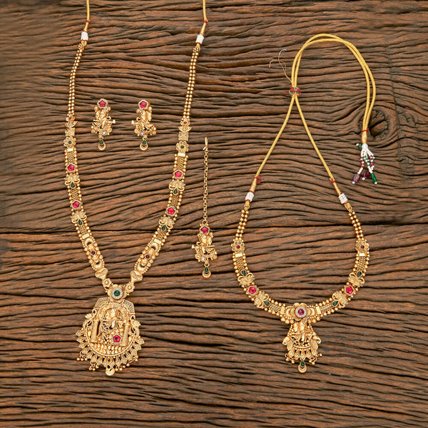 Antique Combo Necklace Set With Matte Gold Plating 219438