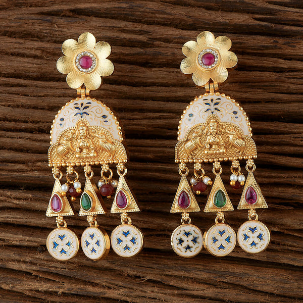 Antique Temple Earring With Matte Gold Plating 219693