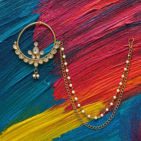 219728 Antique Pearl Nose Ring With Mehndi Plating
