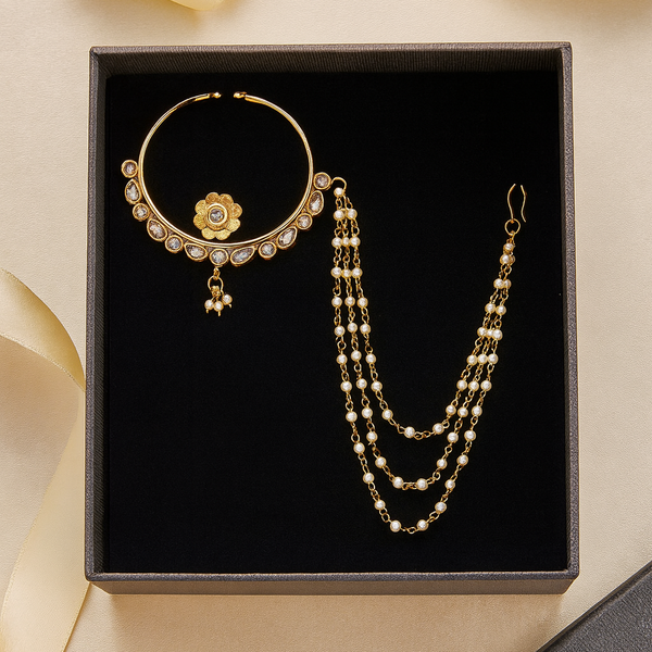 219729 Antique Pressing Nose Ring With Mehndi Plating