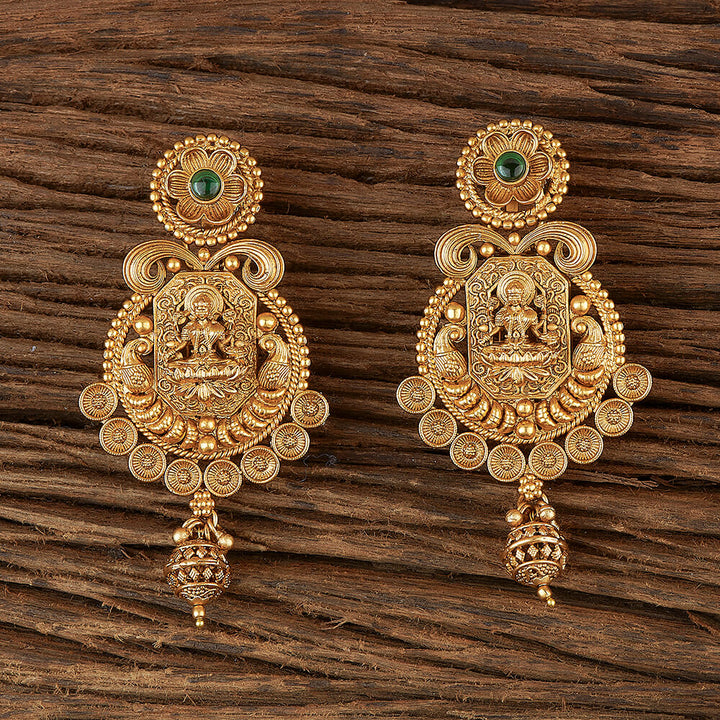 Antique Temple Earring With Matte Gold Plating 220102