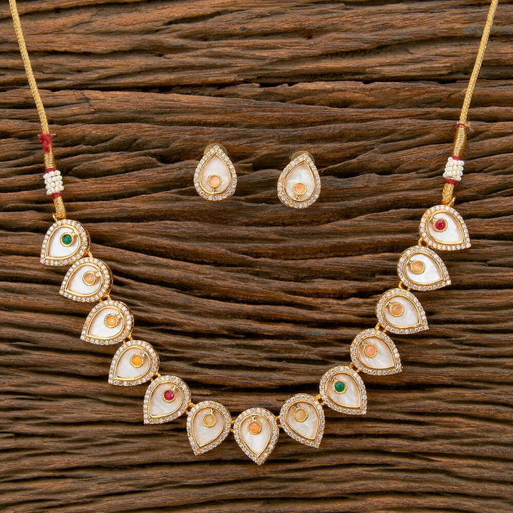 Antique Mother Of Pearl Necklace With Gold Plating 220143