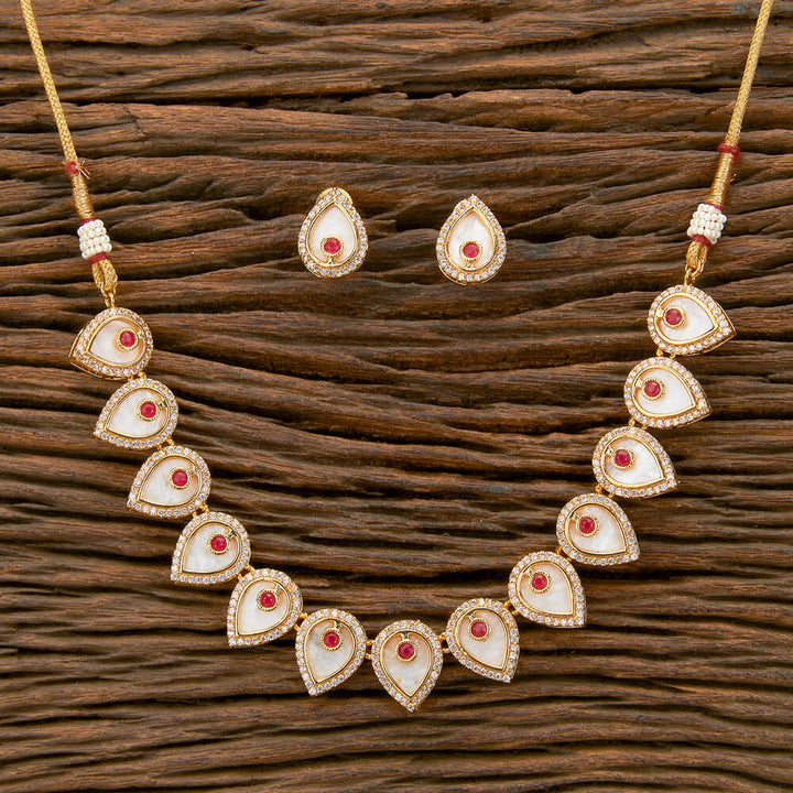 Antique Mother Of Pearl Necklace With Gold Plating 220143