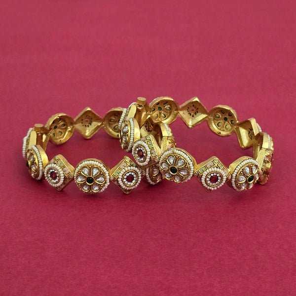 220187 Antique Meenakari Bangles With Matte Gold Plating