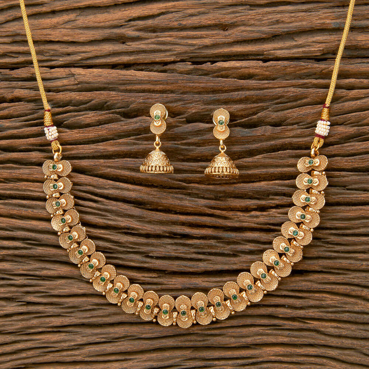 Antique Delicate Necklace With Matte Gold Plating 220253