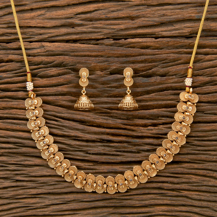 Antique Delicate Necklace With Matte Gold Plating 220253