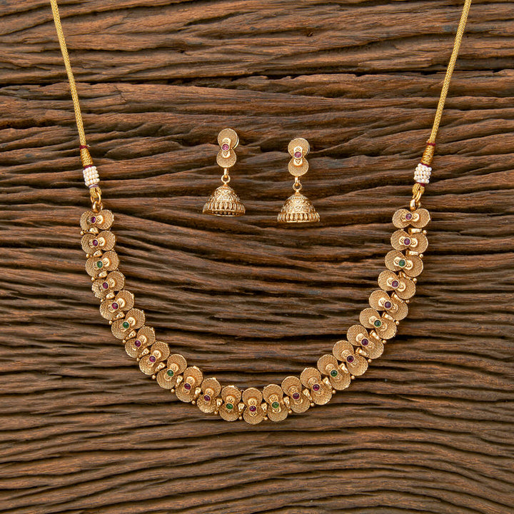 Antique Delicate Necklace With Matte Gold Plating 220253