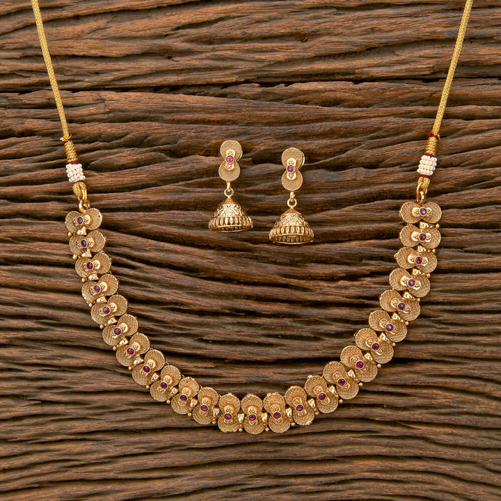 Antique Delicate Necklace With Matte Gold Plating 220253