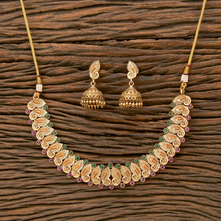 Antique Classic Necklace With Matte Gold Plating 220256