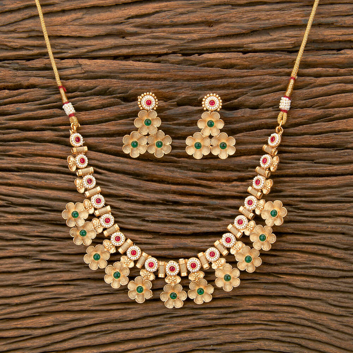 Antique Delicate Necklace With Matte Gold Plating 220281