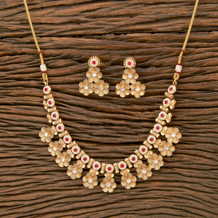 Antique Delicate Necklace With Matte Gold Plating 220281