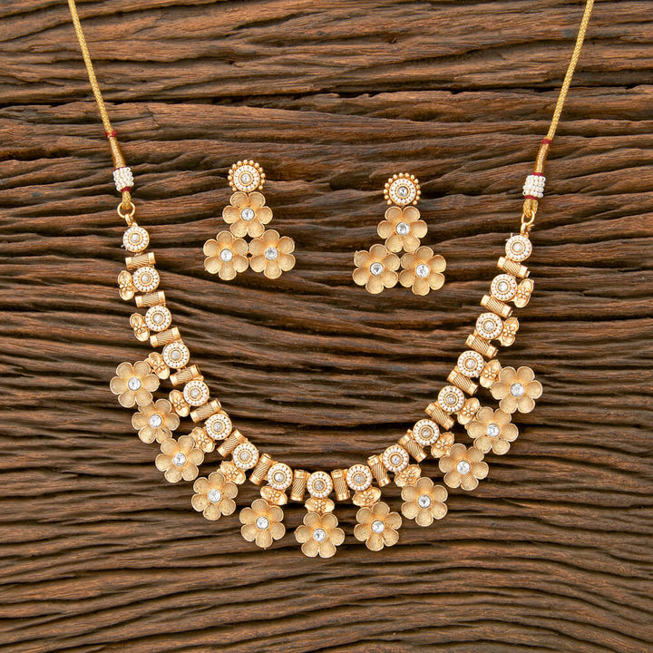 Antique Delicate Necklace With Matte Gold Plating 220281