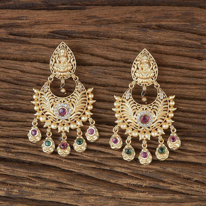 Antique Temple Earring With Matte Gold Plating 220290