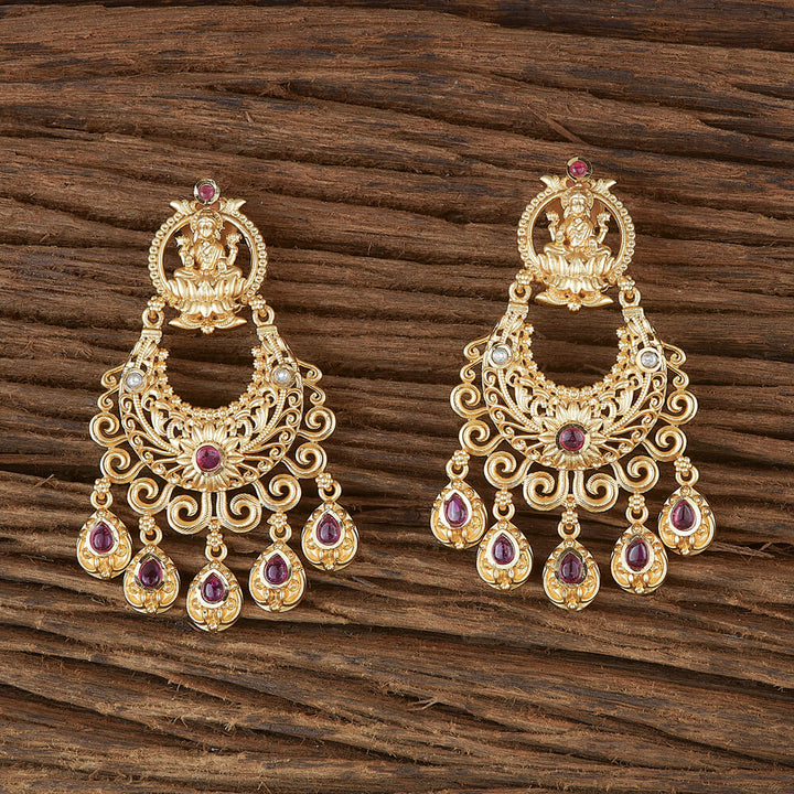 Antique Temple Earring With Matte Gold Plating 220295