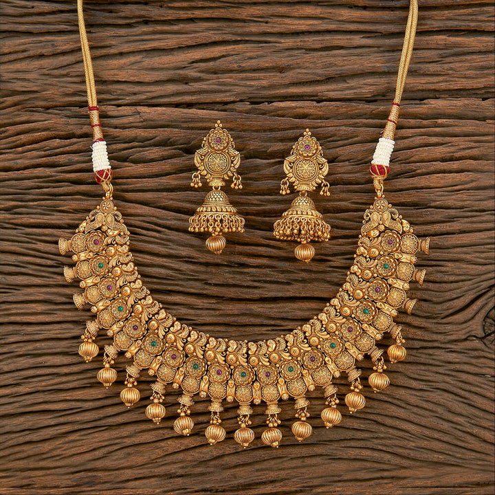 Antique Peacock Necklace With Matte Gold Plating 220302