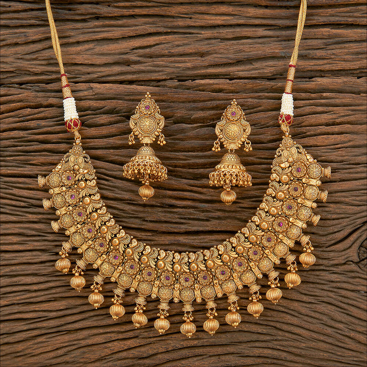 Antique Peacock Necklace With Matte Gold Plating 220302