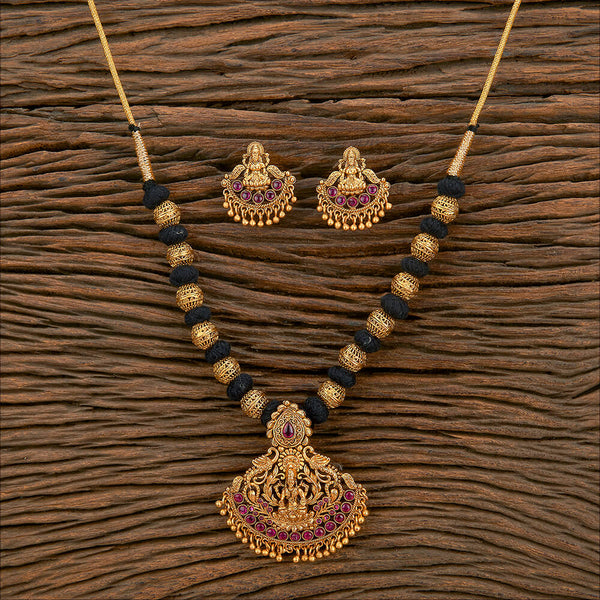 Antique Temple Pendant Set With Matte Gold Plating 220304