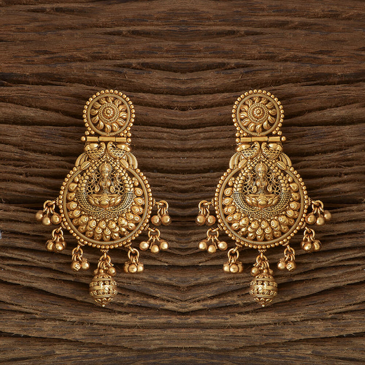 Antique Temple Earring With Matte Gold Plating 220306