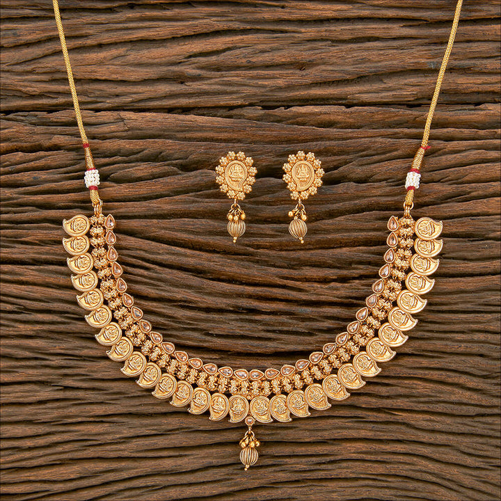 Antique Temple Necklace With Matte Gold Plating 220348