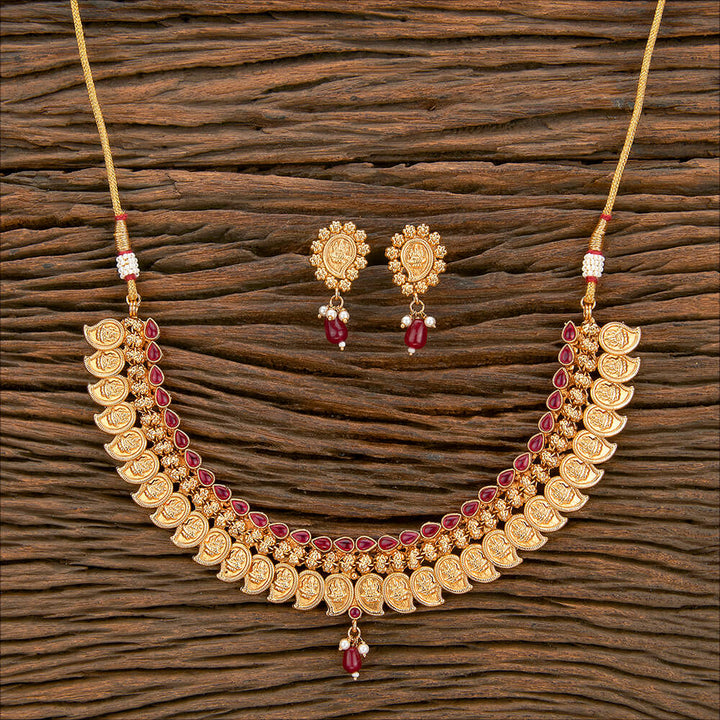 Antique Temple Necklace With Matte Gold Plating 220348