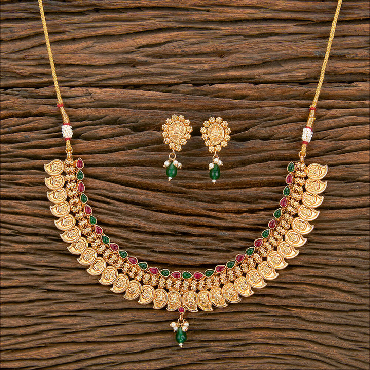 Antique Temple Necklace With Matte Gold Plating 220348