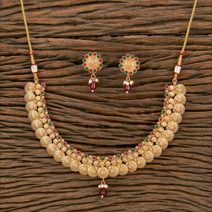 Antique Temple Necklace With Matte Gold Plating 220349