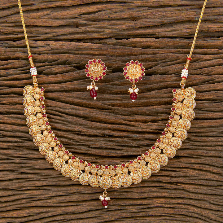 Antique Temple Necklace With Matte Gold Plating 220349