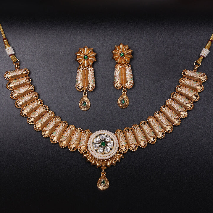 Antique Meenakari Necklace With Matte Gold Plating 220393