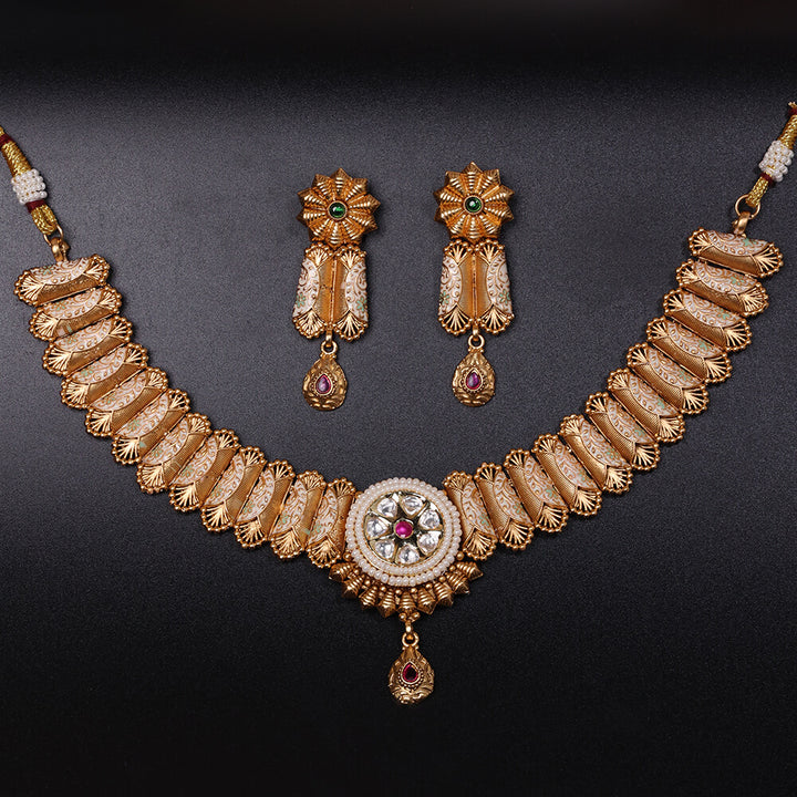 Antique Meenakari Necklace With Matte Gold Plating 220393